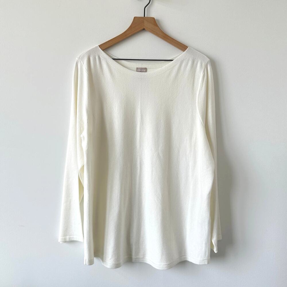 NWT Chico's Bateau Shirttail Sweater LS Basic Ecru Size XL